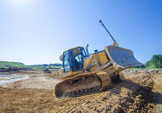 A prime example of J.R. Caskey, Inc.’s use of the latest technology: the company’s new John Deere dozer, equipped with the latest GPS technology, at a 50-acre project owned by Dominion Energy in Dinwiddie, Virginia.